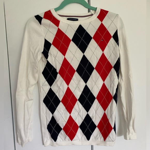 Tommy Hilfiger Red White & Navy Argyle Sweater - Picture 1 of 4